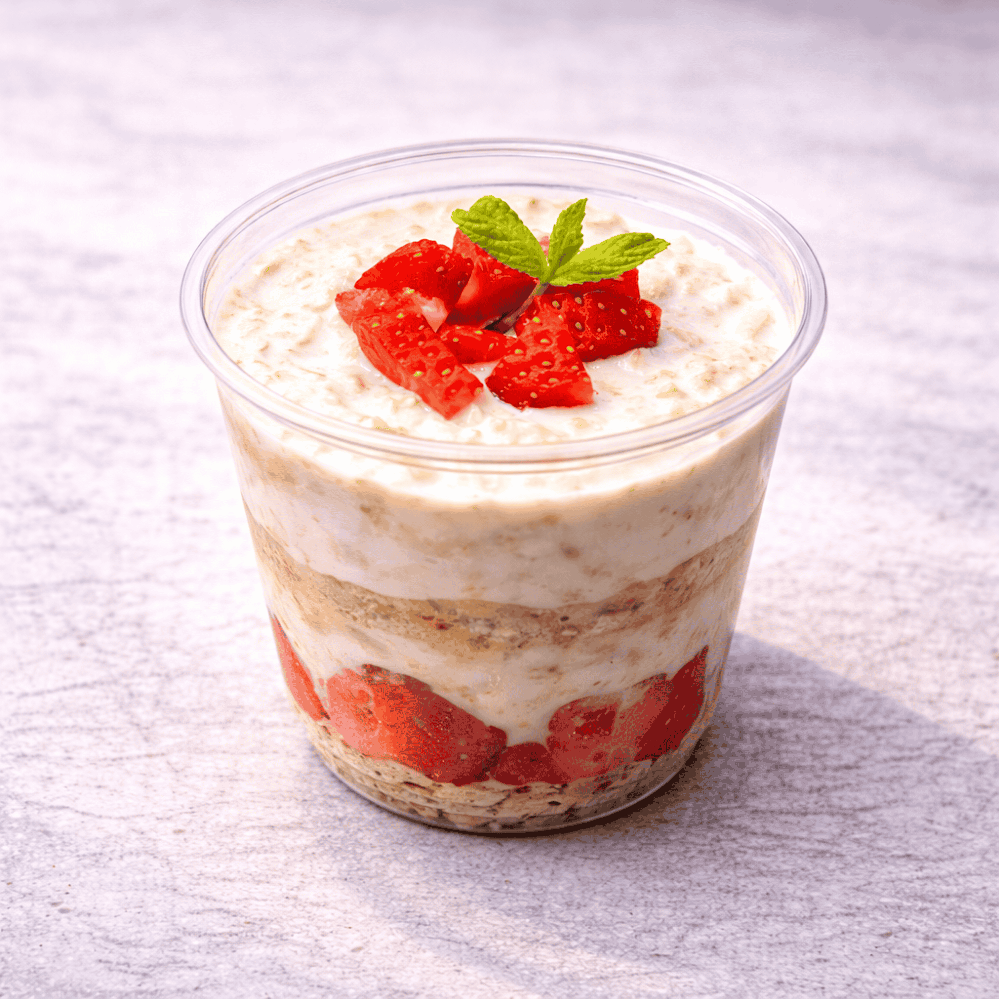 STRAWBERRY CHEESECAKE OVERNIGHT OATS WITH BISCUIT LAYERS